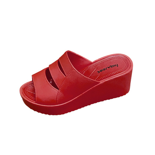 Slope-Inspired Slip-On Summer Casual Stylish Matchable Indoor Non-Slip Plastic Thick-Heeled Cooling Slippers for Women