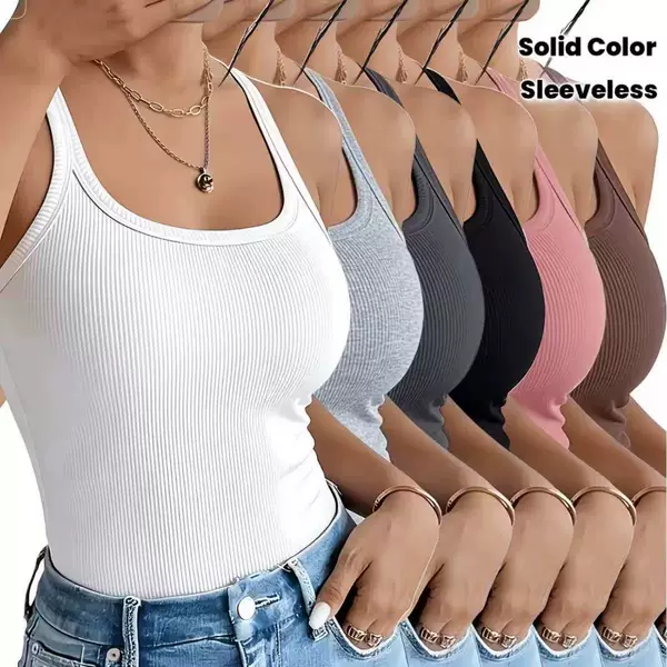 Cross-Border Popular Ribbed Camisole for Women, New Summer Style, Base Layer Top That Covers Side Breasts, Prevents Exposure, and Features a Beautiful Back Design