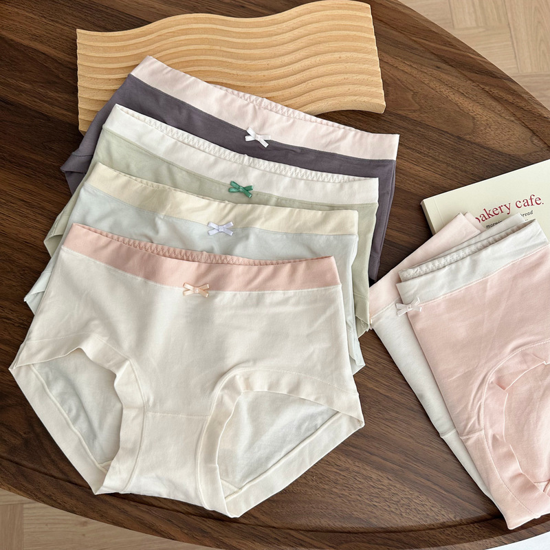 Plus Size Girl Contrasting Color 60 Count Long-Staple Cotton Type a Baby Cotton Pure Cotton Underwear Women's Antibacterial Crotch Mid-Waist Cotton 7A