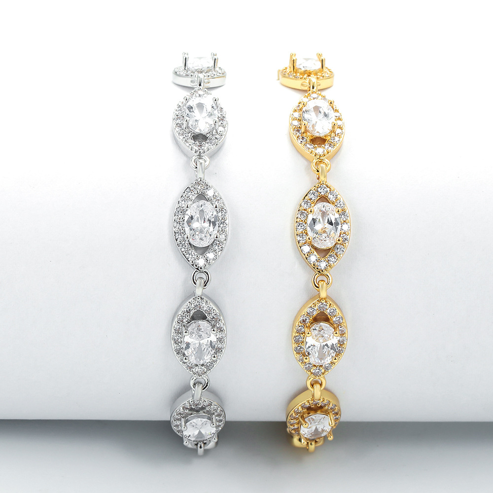 15g Weight Zircon Inlay Material New Full-row Diamond Copper Gold-plated Inlaid Zircon Bracelet