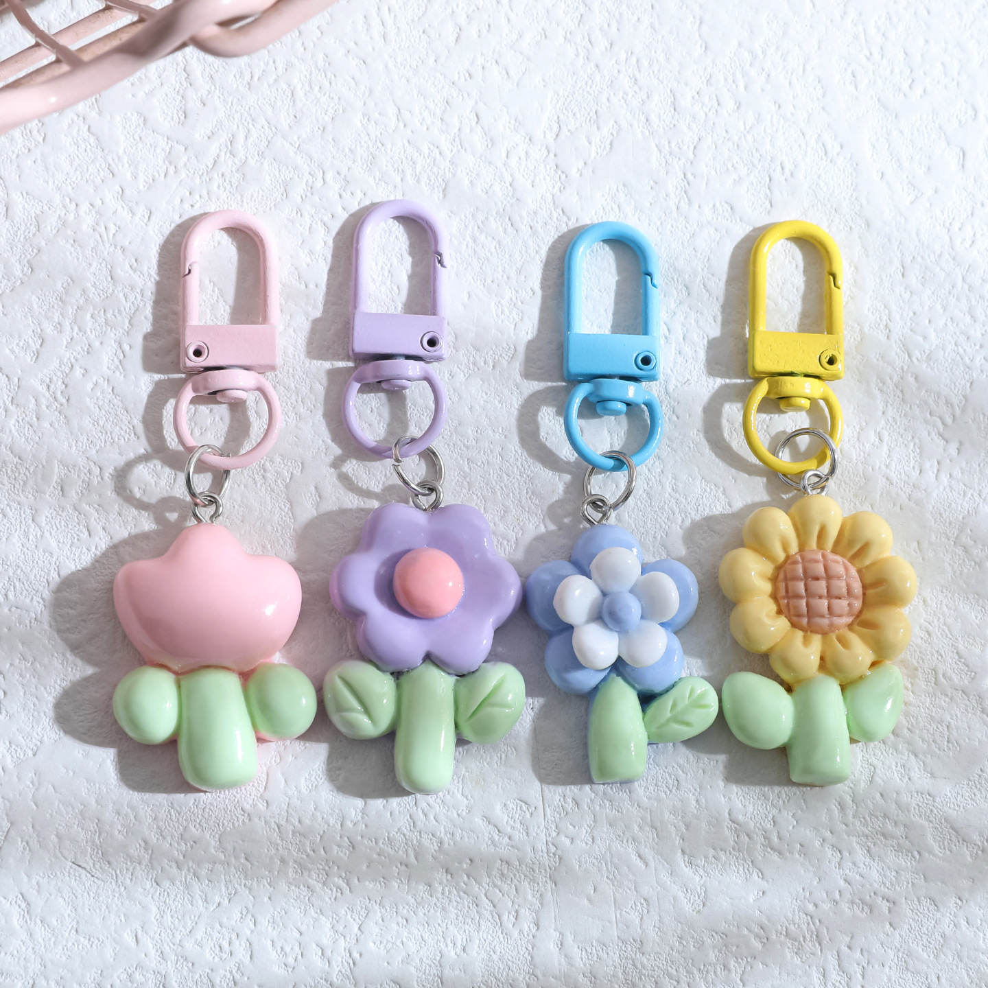 Chubby Cream Style Flower Keychain Cute Girly Heart Sweet Pendant Tulip Sunflower School Bag Pendant