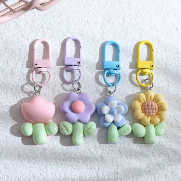 Chubby Cream Style Flower Keychain Cute Girly Heart Sweet Pendant Tulip Sunflower School Bag Pendant