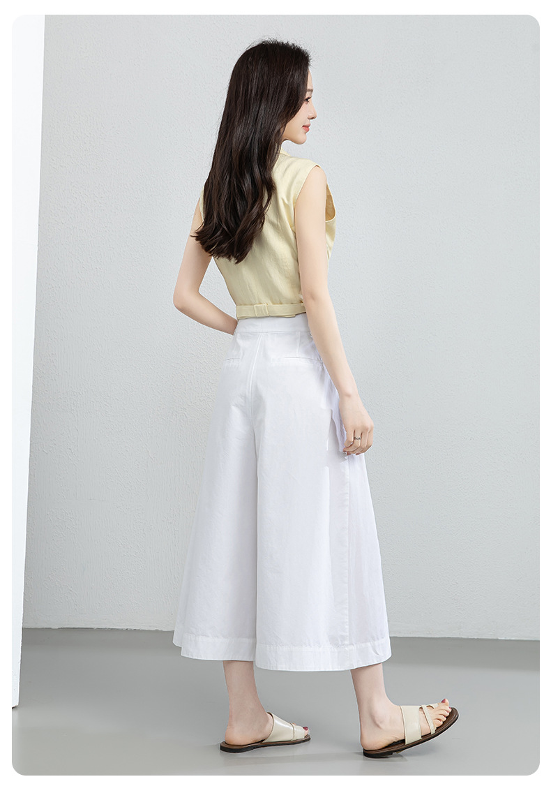 Quần culottes nữ ống rộng cạp cao vải linen cotton mỏng nhẹ mùa hè — màu trắng chi tiết 24