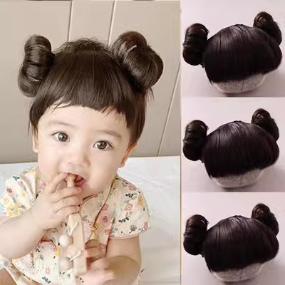 Bebé niños bebé pelo banda peluca flequillo lindo flor brote bola cabeza Internet celebridad lindo bebé pelo accesorios foto