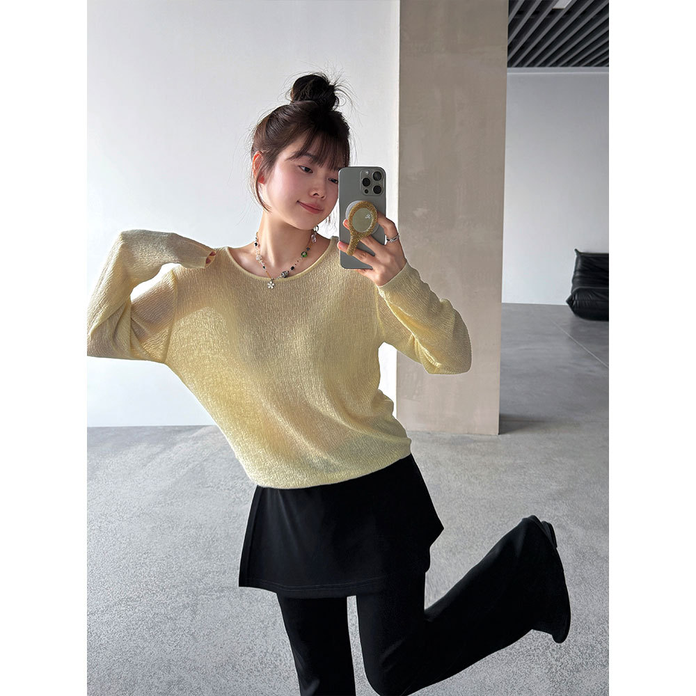 【王琪芝】多巴胺温柔针织衫女早春清爽镂空感长袖针织上衣WQ206