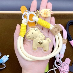 新しいスタイルのすぐにお金がもらえるゴールドキーホルダーポニー漫画かわいい純金バッグペンダント携帯電話チェーン友人へのギフト