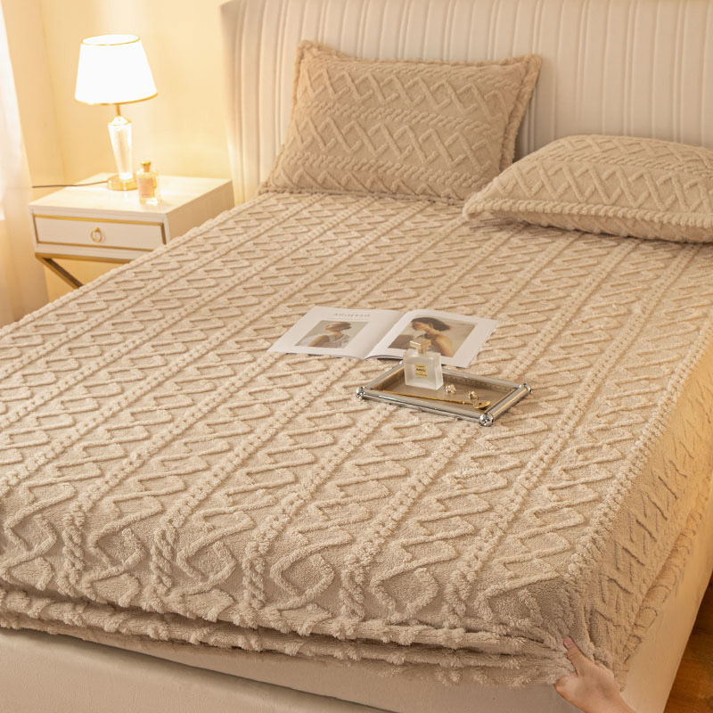 Live Clearance Sale: Milk Coral Fleece Fitted Sheet, Single Piece Taffeta Bedspread, Mattress Cover Protector, Winter Fleece Bed Sheet