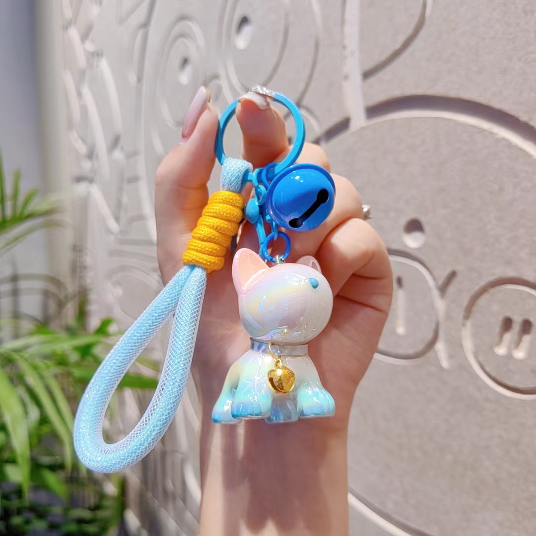 Caricatura creativa encantadora resina gradiente perro bolso bolso de coche llavero colgante hermoso pequeño regalo