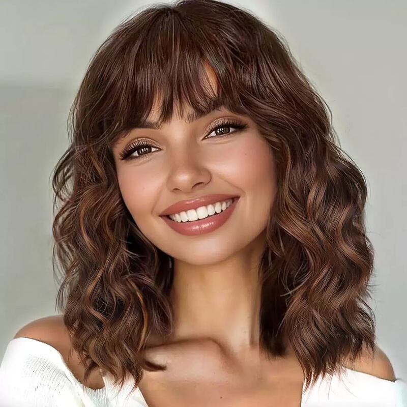 European and American Wigs, Medium-Length Curly Hair for Women, with Bangs, Seawater Ripples, Fashionable Full Headgear, Cross-Border Foreign Trade, Exclusively Available from the Source