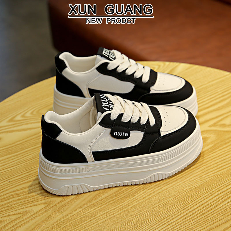 Genuine Leather White Shoes Women's Shoes 2025 Spring New Women's Board Shoes Thick-soled All-match Casual Sports Black and White Panda Shoes Genuine Leather White Shoes Women's Shoes 2025 Spring New Women's Board Shoes Thick-soled All-match Casual Sports Black and White Panda Shoes