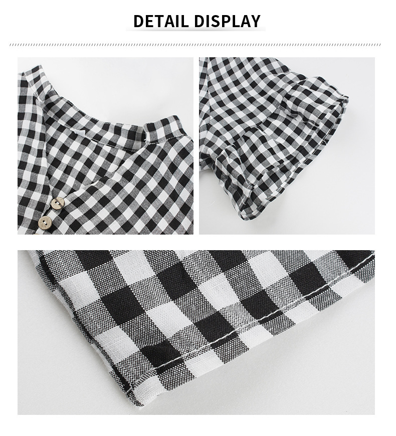 Button Plaid Short Sleeve V Neck Stitching Dress NSDY114679