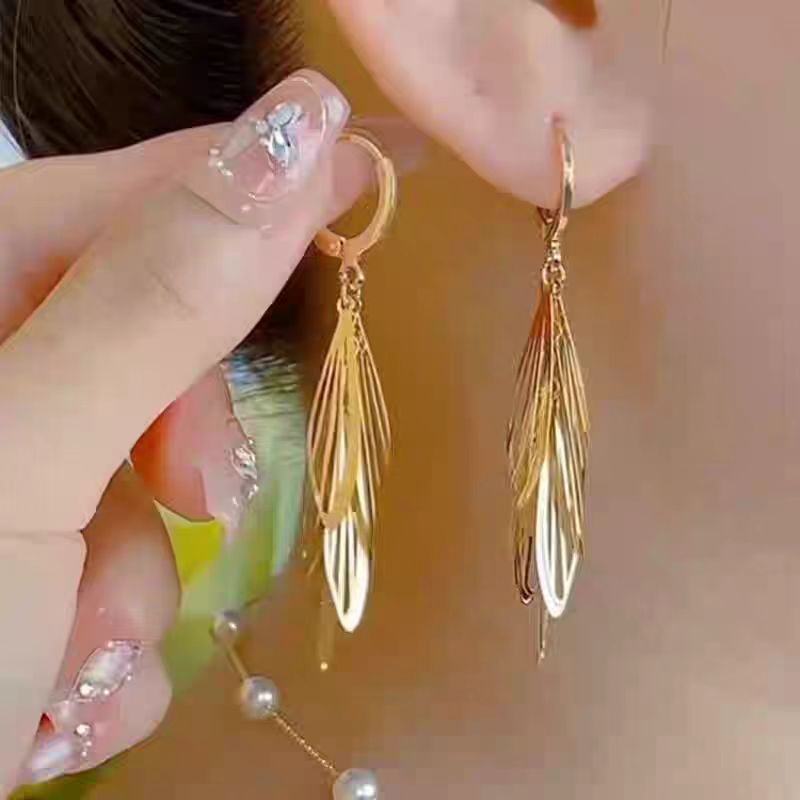 蜻蜓点水树叶流苏耳线女超仙新款潮韩国气质个性长款显脸瘦耳环女|undefined