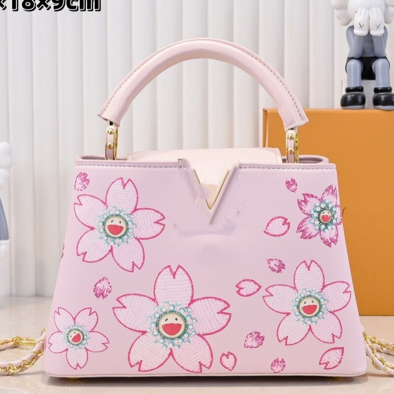 Classic Capucines Bb Crossbody Bag Pink Cherry Blossom Handheld Chain Bag Women's Bag Cross-Border Hot Bag