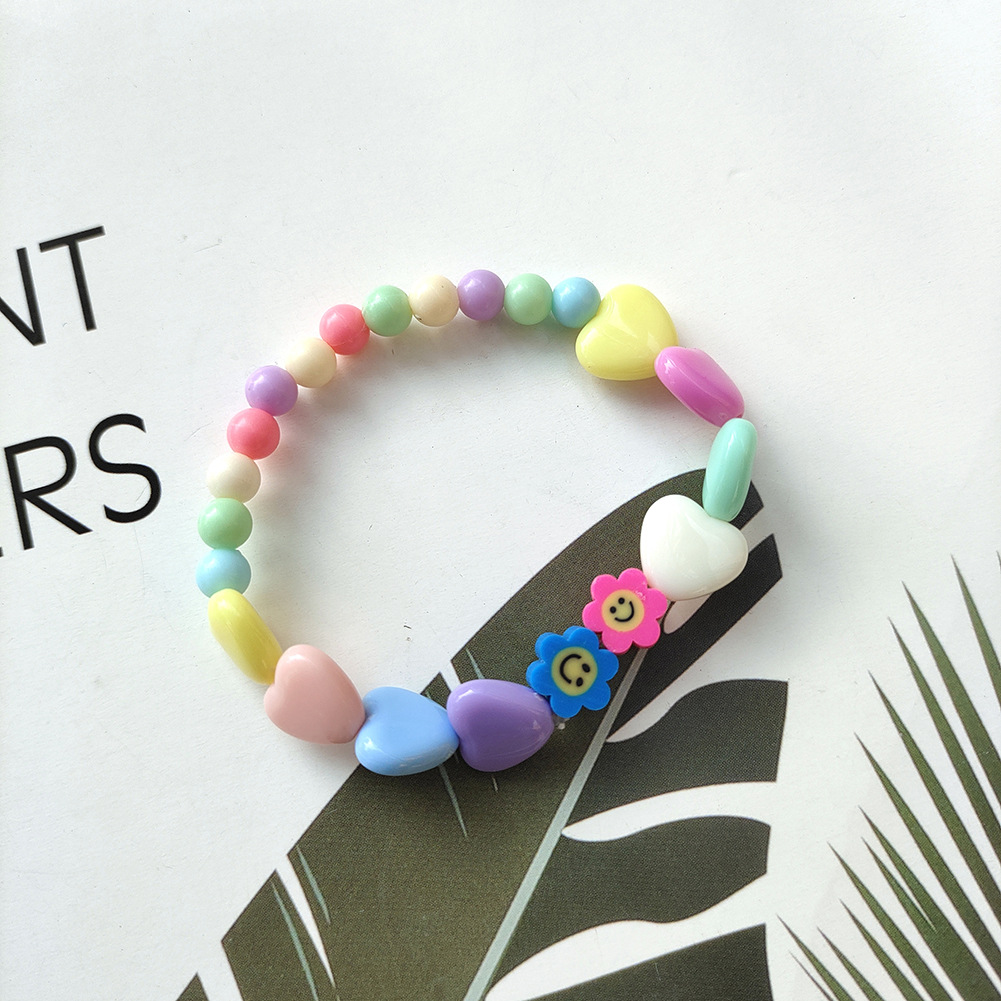 2022 New Creative Simple Candy Color Heart Bead Flower Smile Handmade Resin Bracelet display picture 2