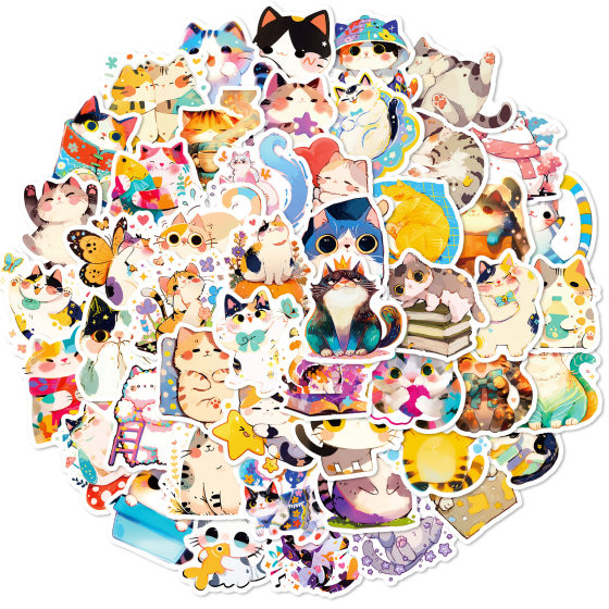 50 cartoon cat stickers small animal cute graffiti cat children's notebook hand account material decorative stickers