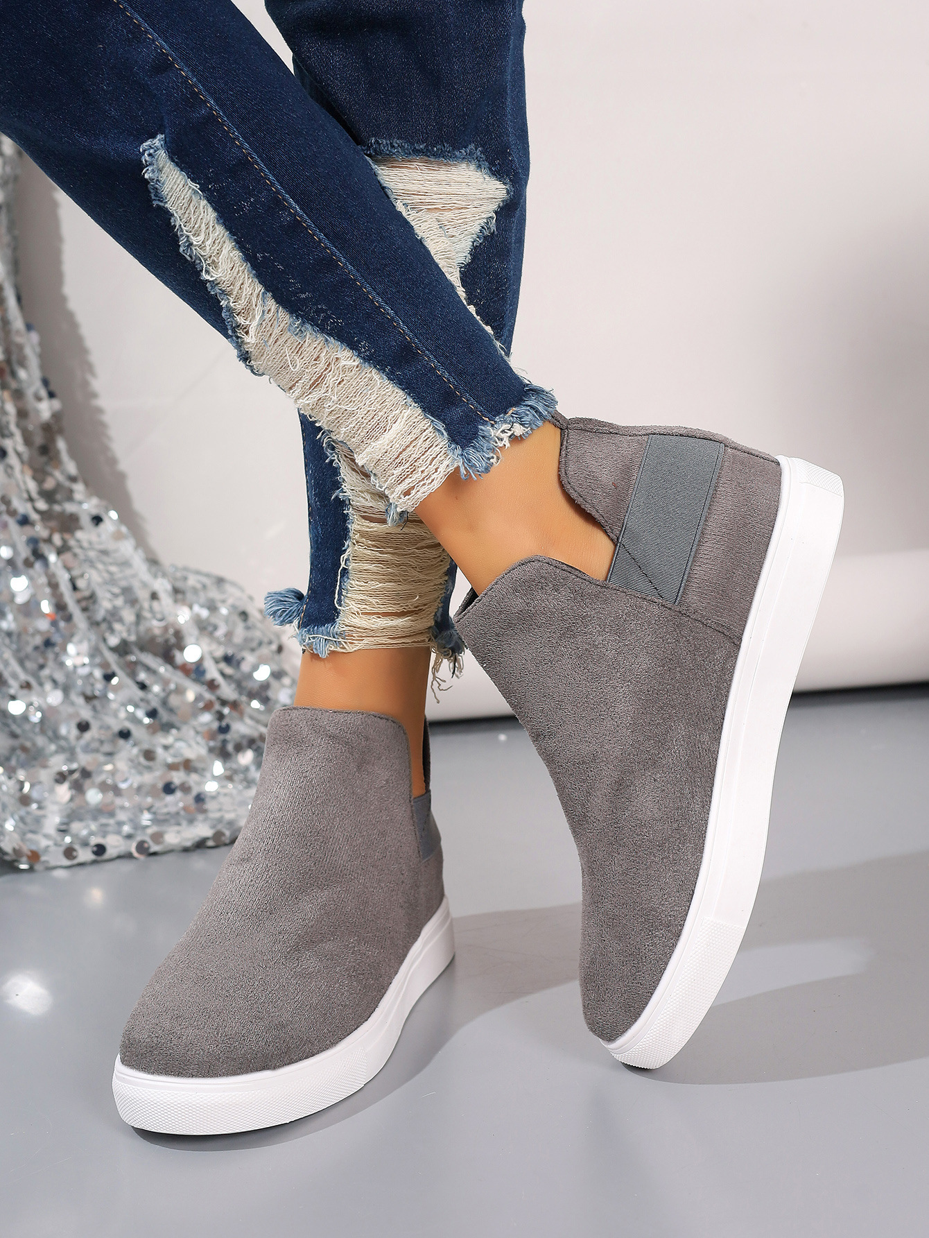 Large size women's shoes flat inside increase elastic casual sports shoes flat single shoes_voghion.com