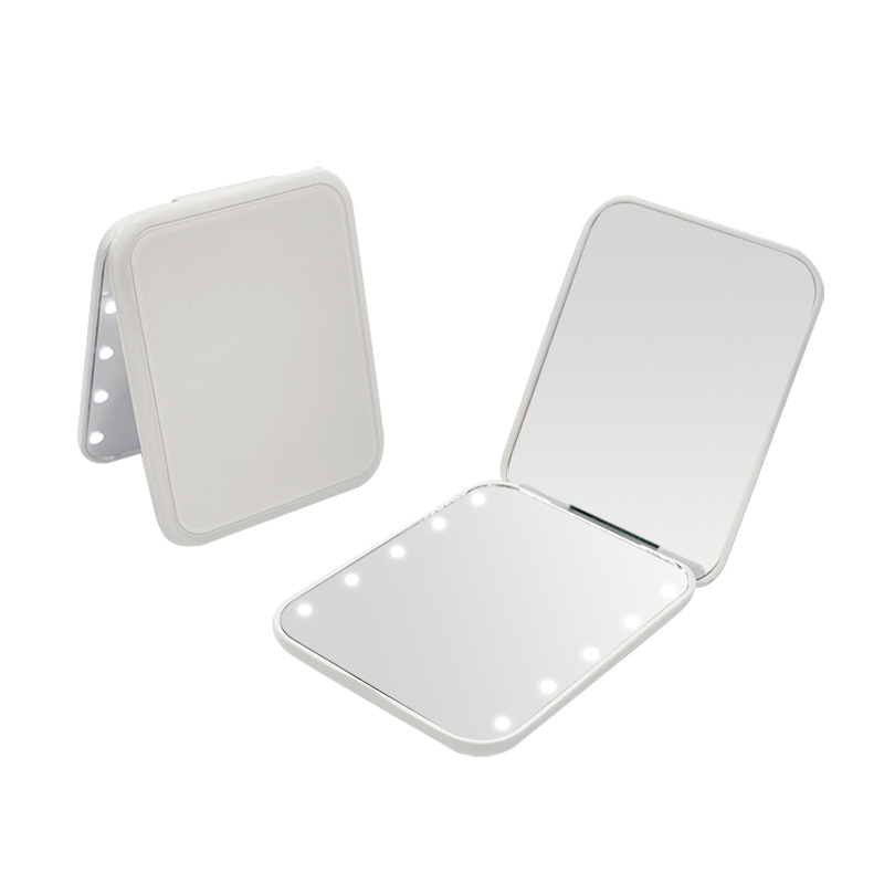 Espejo de maquillaje plegable portátil Espejo cuadrado con luz Espejo de maquillaje plegable doble doble doble zoom led espejo de maquillaje