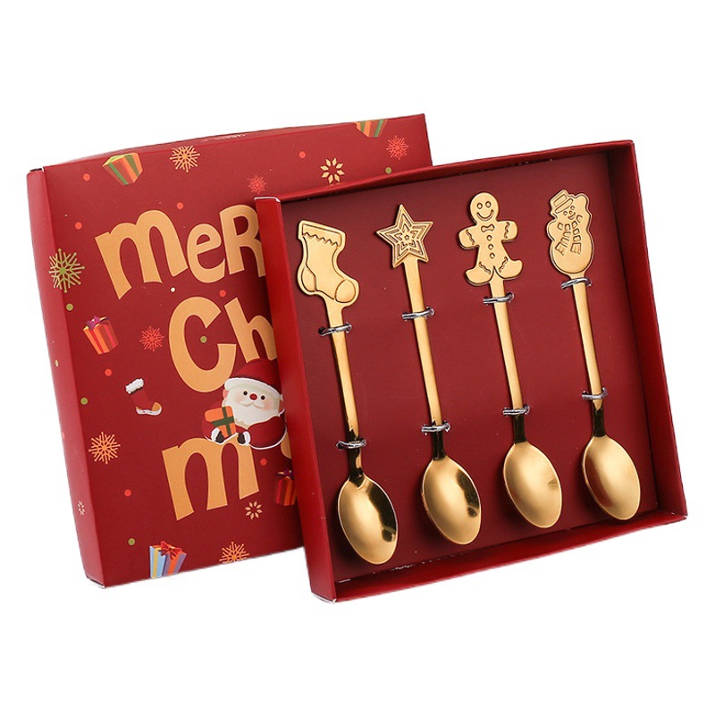 W juego de cuchara de Navidad transfronteriza dibujos animados lindo divertido muñeco de nieve cuchara postre de Navidad creativo cuchara tenedor vajilla de regalo