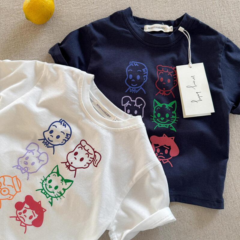 Children's Wear Short-sleeved T-shirt Pure Cotton 2025 Summer New Arrival for Boys and Girls Japanese Trendy Brand Cartoon Baby Children's Western Style