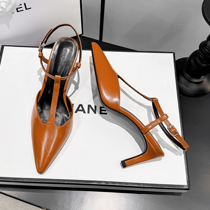 2026 Spring/Summer New Patent Leather Cross-Strap Pointed Toe Stiletto Mid-Heel Open-Back High-Heel Sandals
