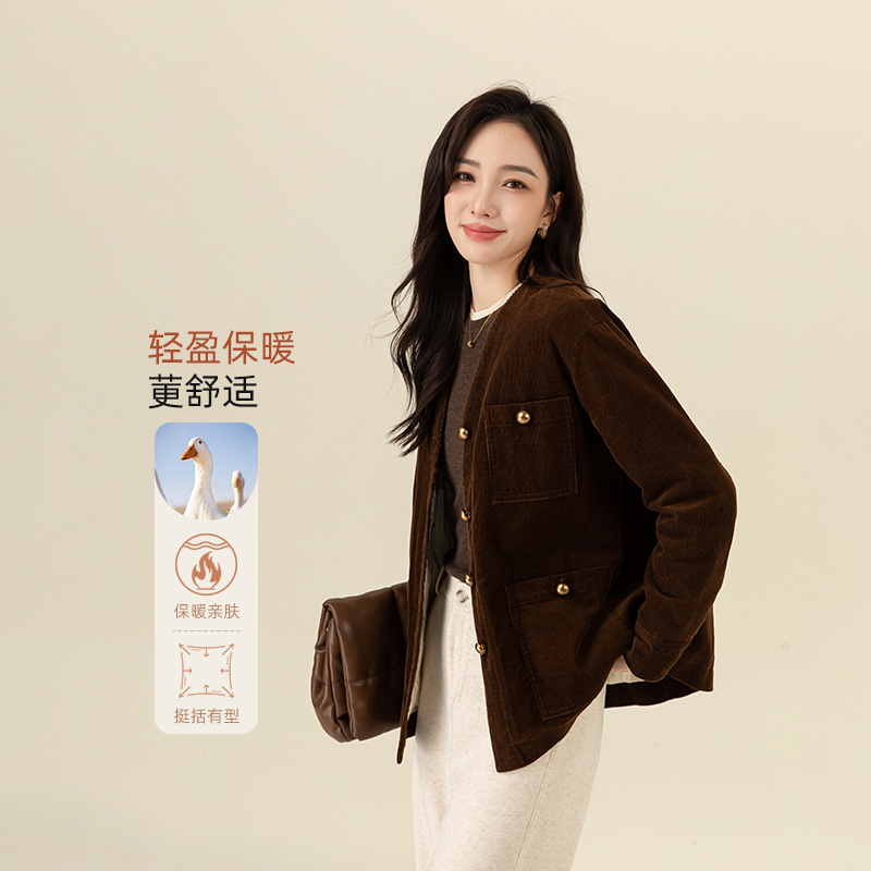 Xinge Han Feng Retro High and Sense Corduroy Cardigan Jacket Winter New Casual All-match Down Jacket for Women