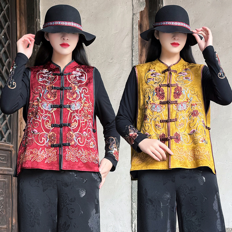 Summer Vest Women's Ethnic Style Embroidered Vest Short Vintage Chinese Style Vertical Collar plus size New Chinese Style Top for Women