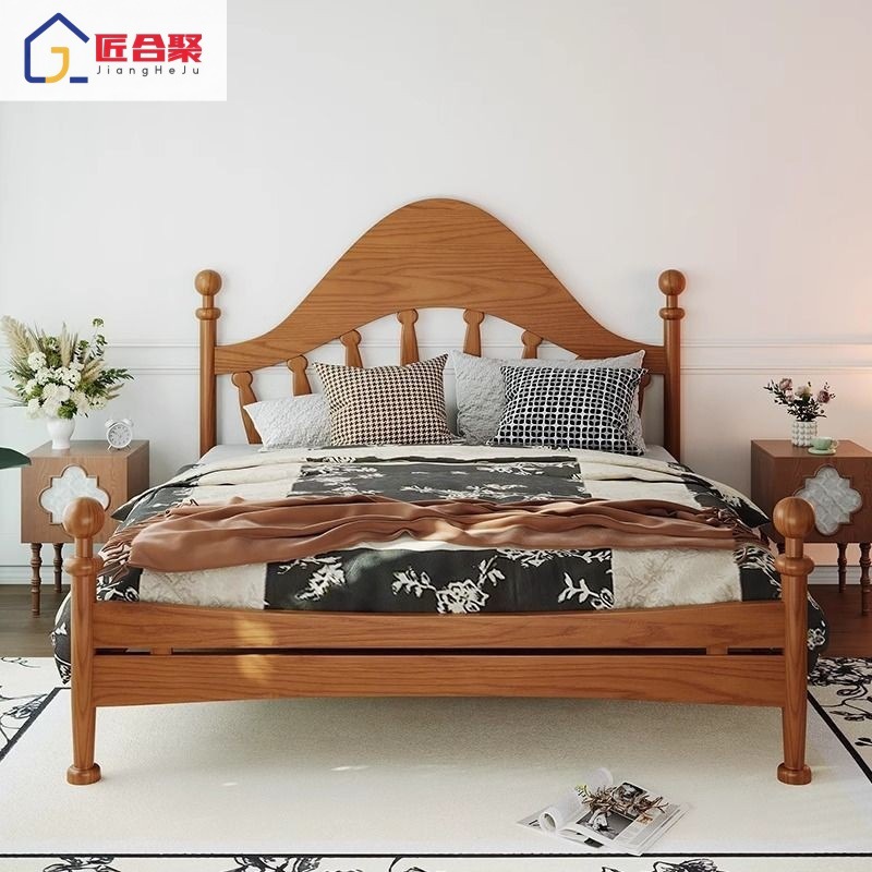 American Retro Solid Wood Bed Children's Windsor Violin Bed Girl Princess Medieval Solid Wood Bed Home Master Bedroom Log Bed