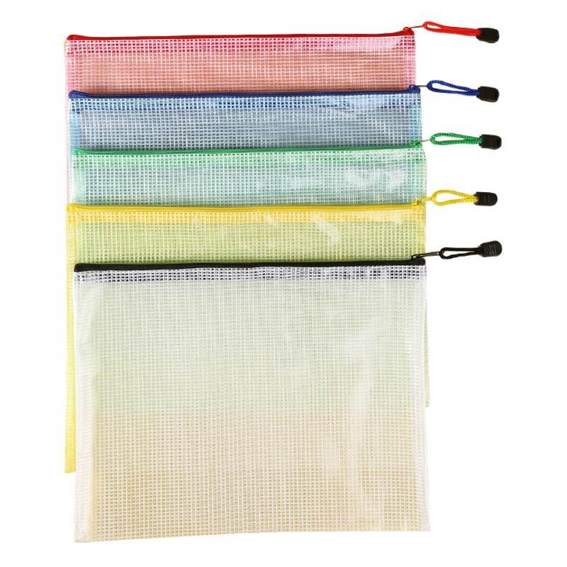 Directo de fábrica A4 bolsa de archivo transparente bolsa de malla de cremallera engrosada bolsa de papelería de estudiante a prueba de agua bolsa de archivo de material