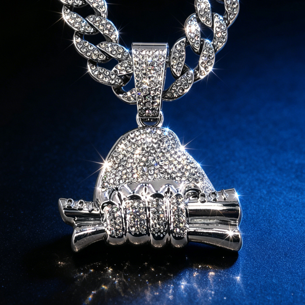 Nuevo cross-border Rich Forever con diamantes completos de mano colgante de dólar de moda hip hop hombre cadena cubana
