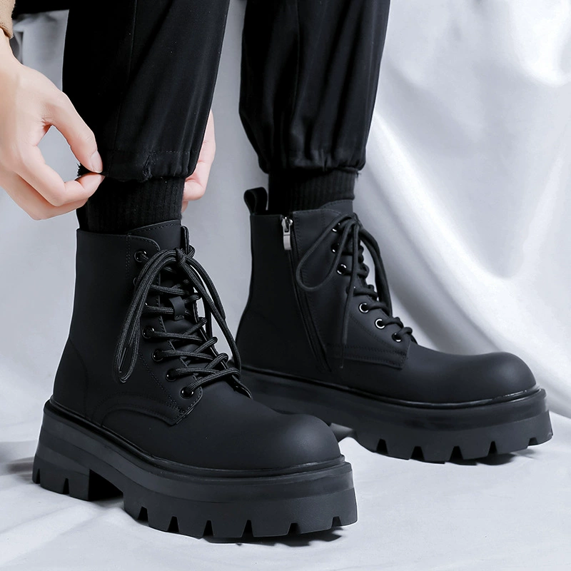 Ботинки Мужские осенне-зимние черные полукомбинезоны Martin со средним верхом модные в британском стиле с флисовой подкладкой сбоку на молнии ботинки 7531-J