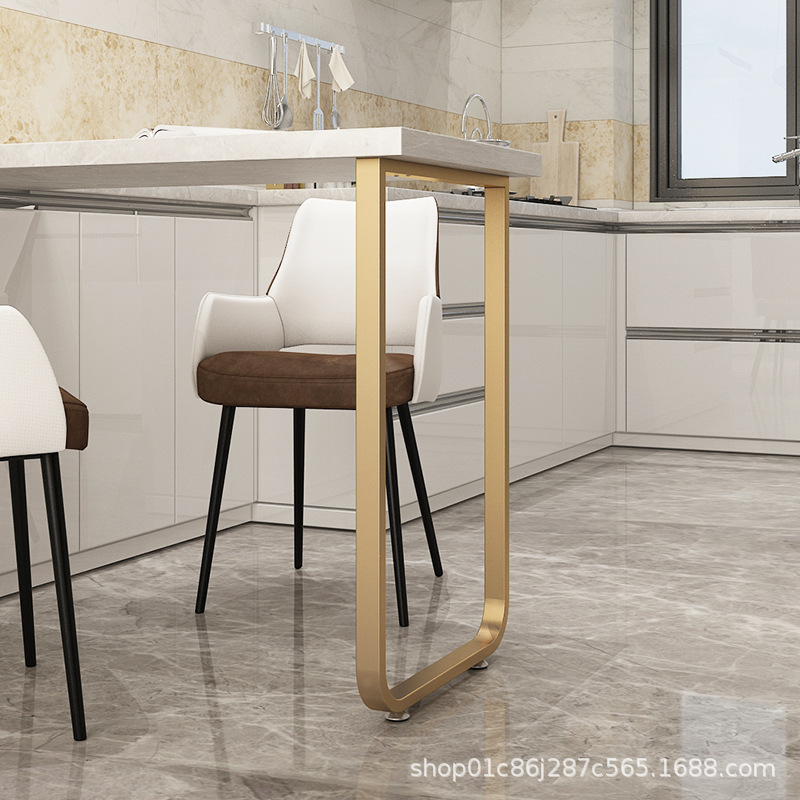 现货铁艺圆弧型吧台搭边脚桌腿桌脚支架金色桌架书桌餐台脚岛台腿