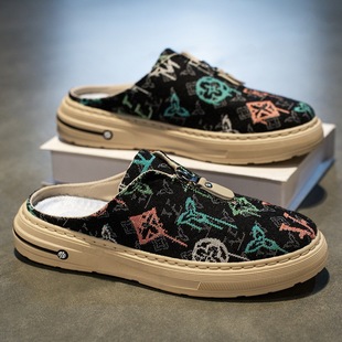 2025 Summer Baotou Half-Tow Cloth Shoes Teenager Lazy One-Step Men's Shoes Heatless Sneakers Men's Casual Trendy Shoes