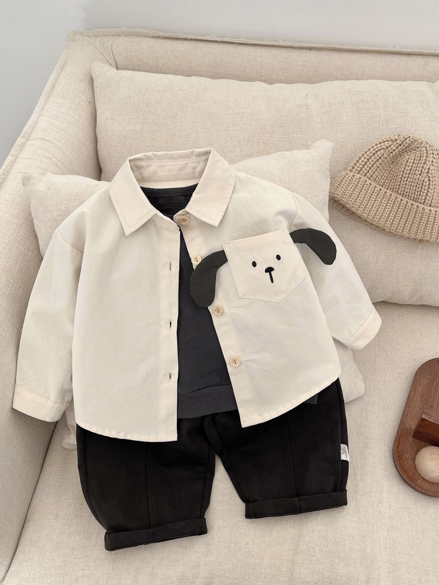Camisas de algodón para niños primavera y otoño nuevo guapo niño casual dibujos animados perros camisa de solapa de camisa versátil
