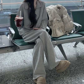 韩系大码秋季休闲运动套装女慵懒风宽松卫衣显瘦阔腿裤胖mm两件套