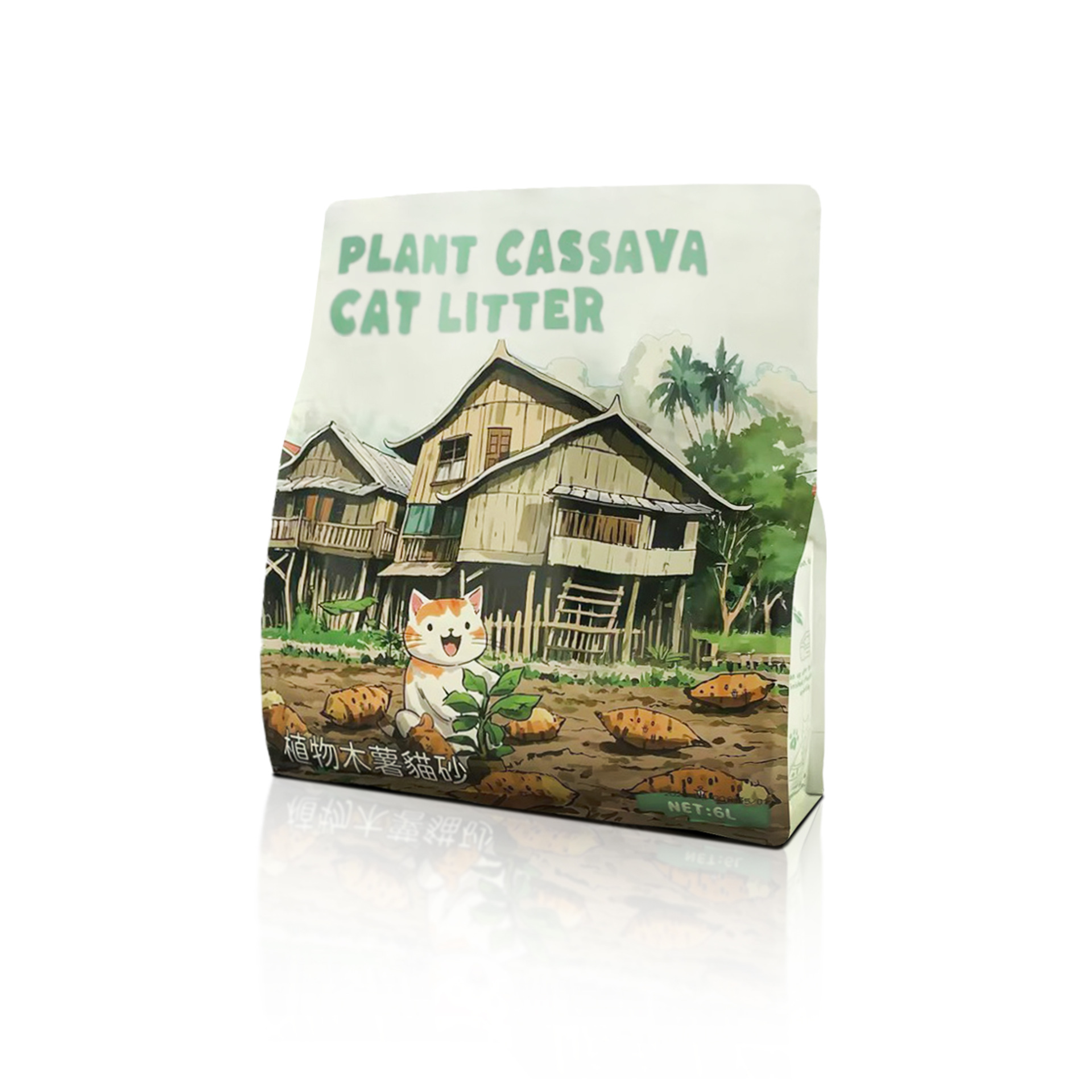 Transfronterizos de yuca arena para gatos bolsa de arena de yuca 10kg desodorizante fuerte aglomeración baja polvo de yuca arena para gatos lotes