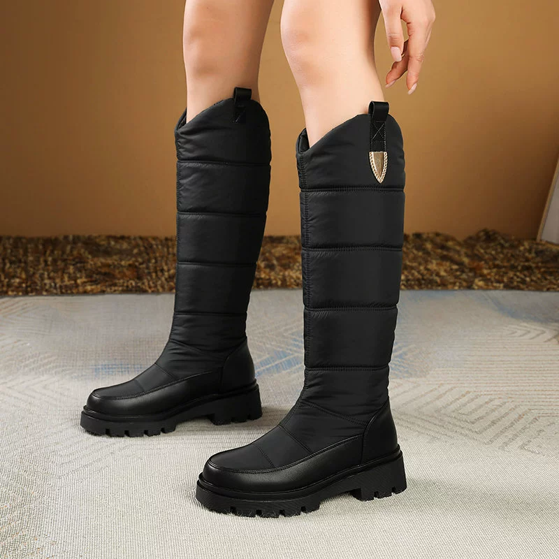 Пуховые сапоги осенние и зимние новые толстые шерстяные теплые хлопчатобумажные туфли черный белый рукав женские высокие сапоги теплые снежные сапоги