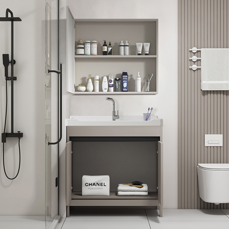 Baño tipo piso espacio gabinete de baño de aluminio combinado balcón cerámico todo en uno lavabo lavabo lavandería lavabo