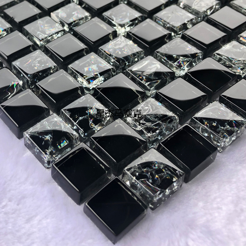 Black Mosaic Crystal Glass Background Wall Stone Nordic Entrance Swimming Pool Living Room Toilet Bathroom Tile
