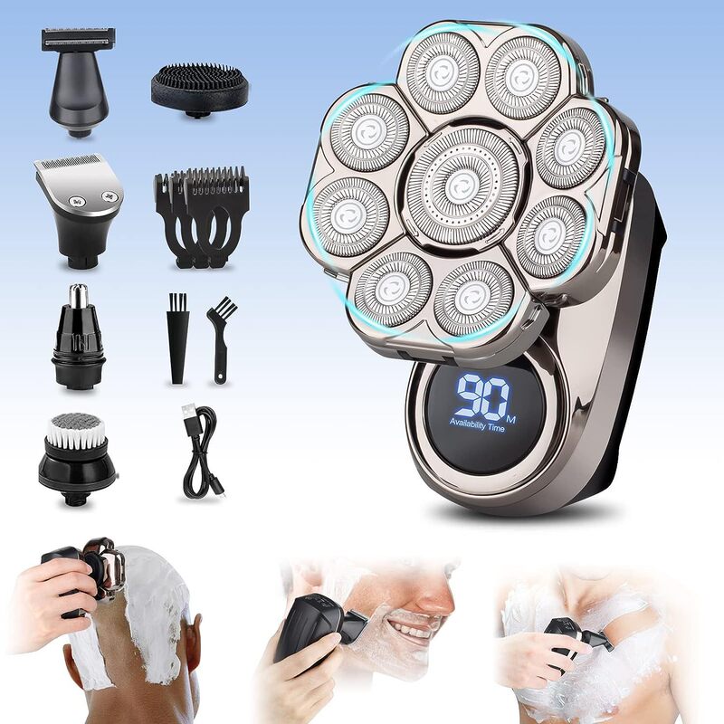 Smart New Electric Bald Head Shaver Razor Hair Clipper Washable Shaver Nine-Blade Smart