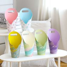 教师节新款油画风圆形手提鲜花花束礼盒冰激凌插花盒七夕花艺资材