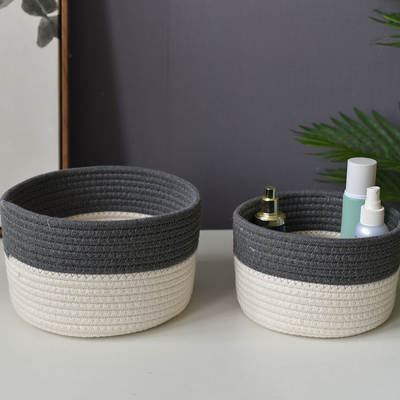 Storage Basket Cosmetics Round Desktop Woven Linen Sundry Snack Basket Cotton Thread Hand Storage Box