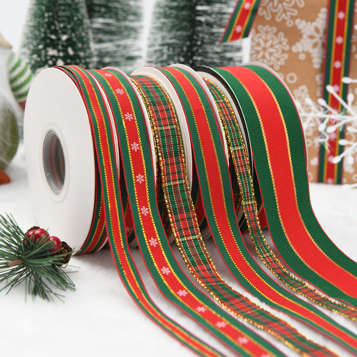 Cintas de Navidad rojo-verde cinta de tejido cinta rayada embalaje de regalos cinta de malla cinta de seda decoración cinta trenzada