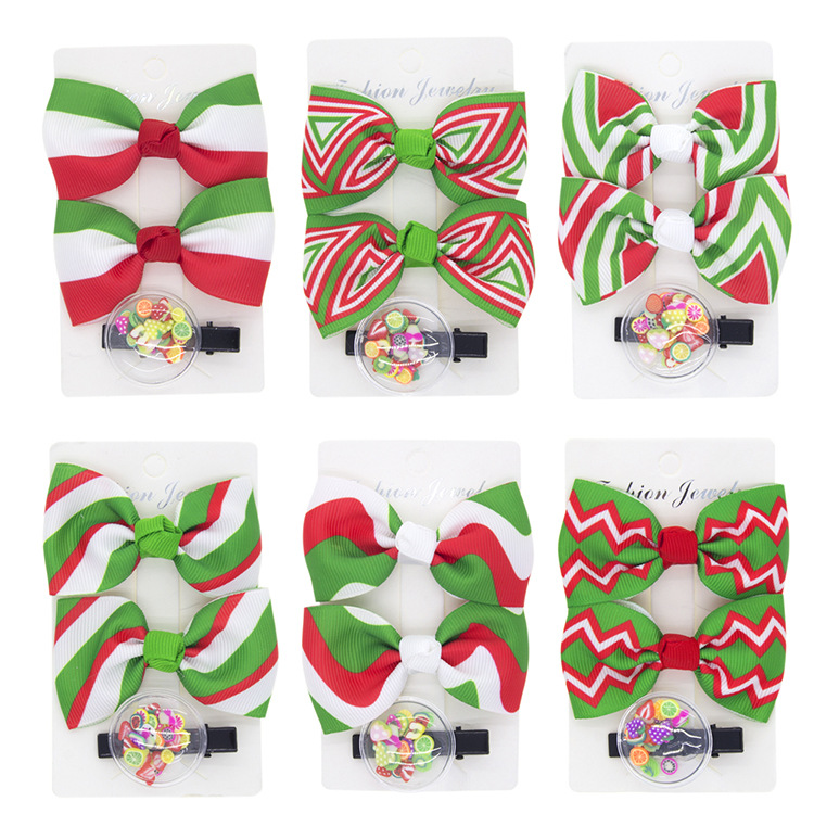 Wholesale Bows Christmas Color Stripe Children's Hairpins 3 Pieces Set Nihaojewelry display picture 15