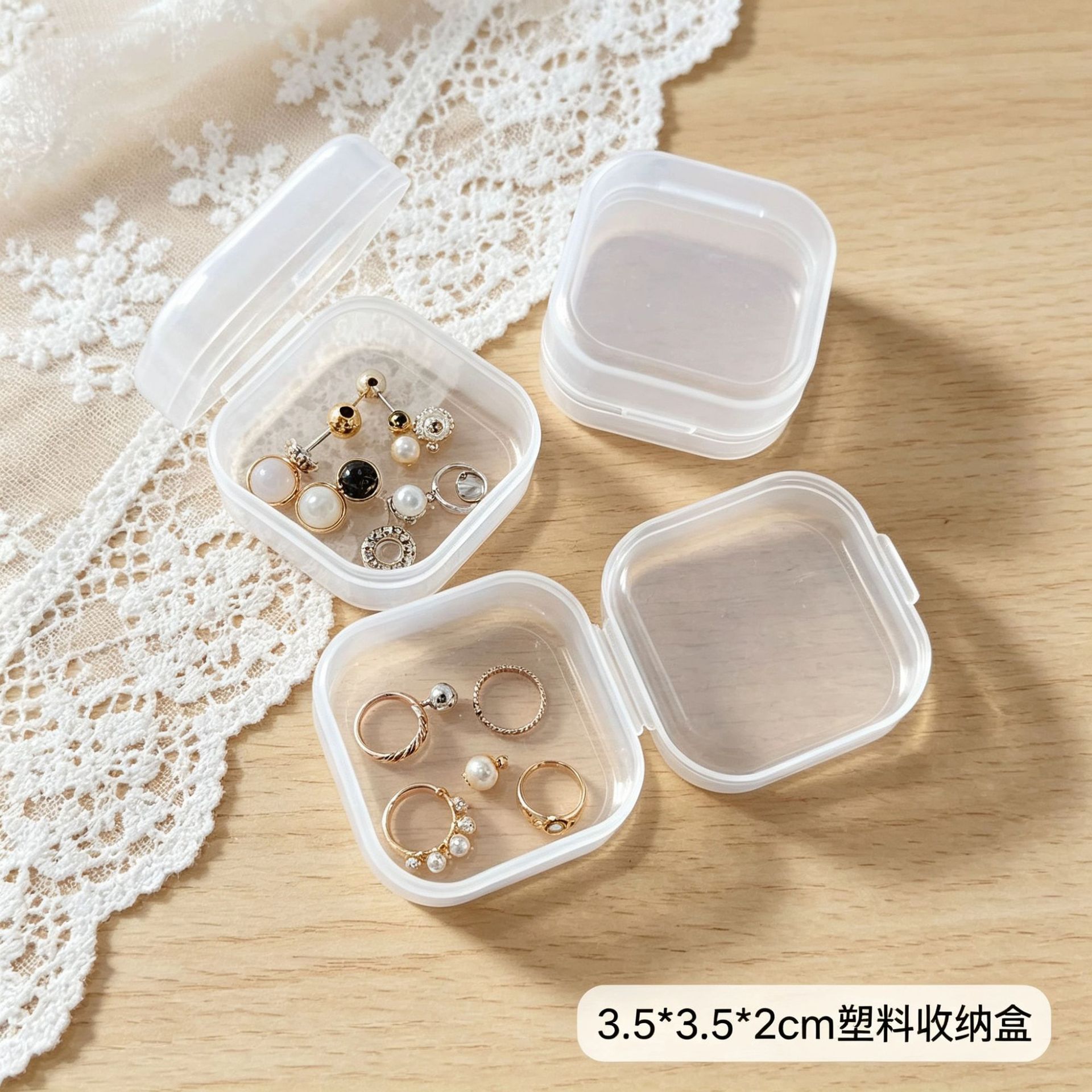 厂家塑料透明小方盒3.5cm小盒子耳塞饰品pp迷你收纳盒可定LOGO