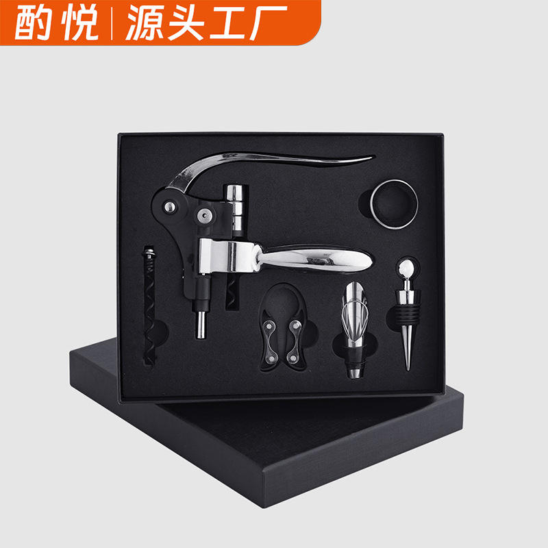 亚马逊红酒工具套装多功能不锈钢兔型开瓶器定制礼品礼盒六件套