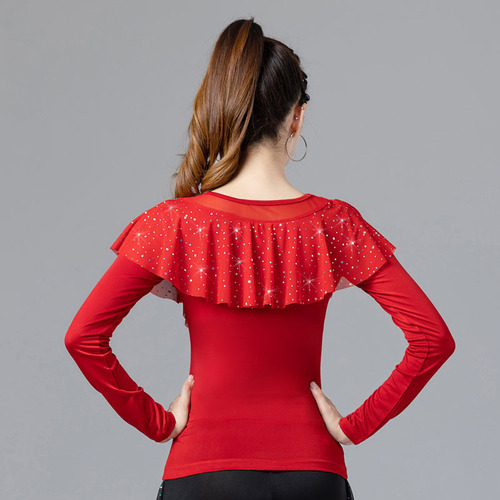Modern dance tops for women, new fashionable mesh dance clothes, dance practice clothes, square dance clothes, national standard dance, Latin dance