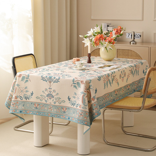 2024 New Year's Dining Table Decorations Iden Garden Faux Linen Tablecloth Plant and Flower Printed Table Cover Table Cloth