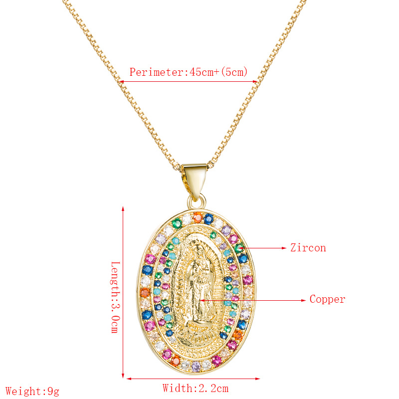 Oval Virgin Statue Pendant Necklace Copper Gold-plated Inlaid Colorful Zircon Necklace Accessories display picture 1