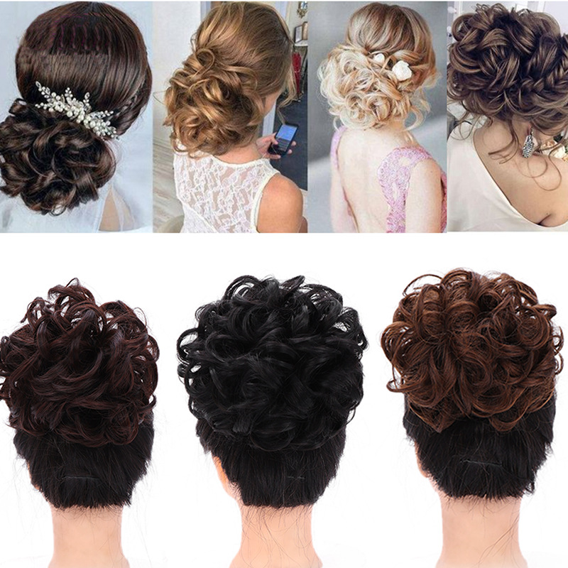 Pelo sintético para mujer, joyería de bolas, natural, esponjoso, corto y rizado, círculo, cabeza de capullo de flor, decoración para el cabello en espiral, banda de goma_voghion.com