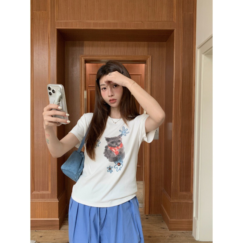 Gagd Heavy Embroidery Button Flower Short Sleeve T-Shirt for Women, Summer Slim Fit Round Neck Short Sleeve Top Gagd Heavy Embroidery Button Flower Short Sleeve T-Shirt for Women, Summer Slim Fit Round Neck Short Sleeve Top